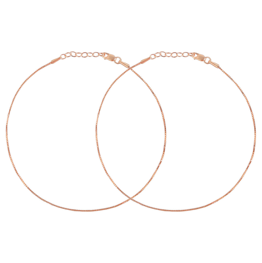 Enchanting Rose Gold Plated 925 Sterling Silver Box Chain Anklet