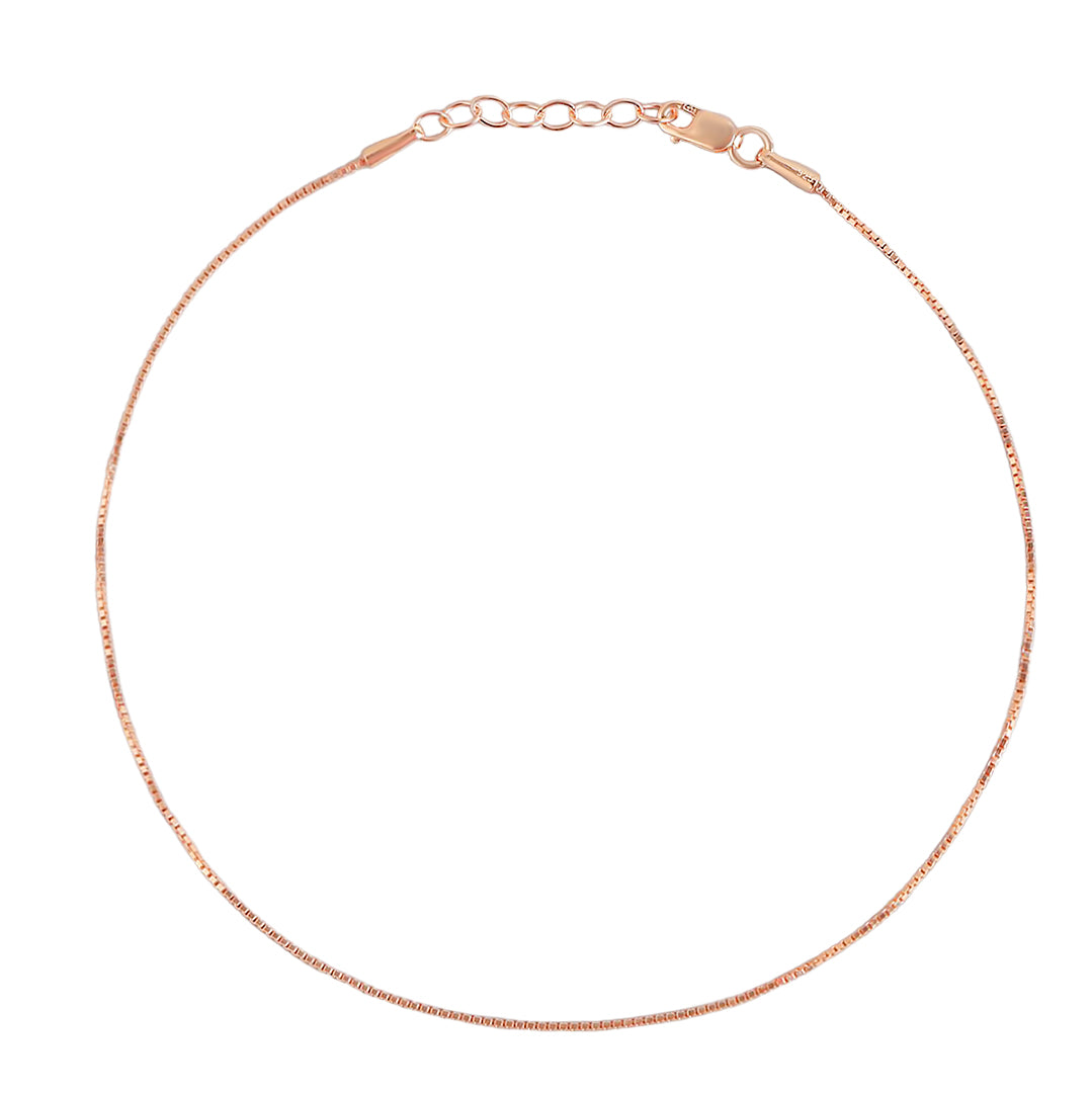 Enchanting Rose Gold Plated 925 Sterling Silver Box Chain Anklet
