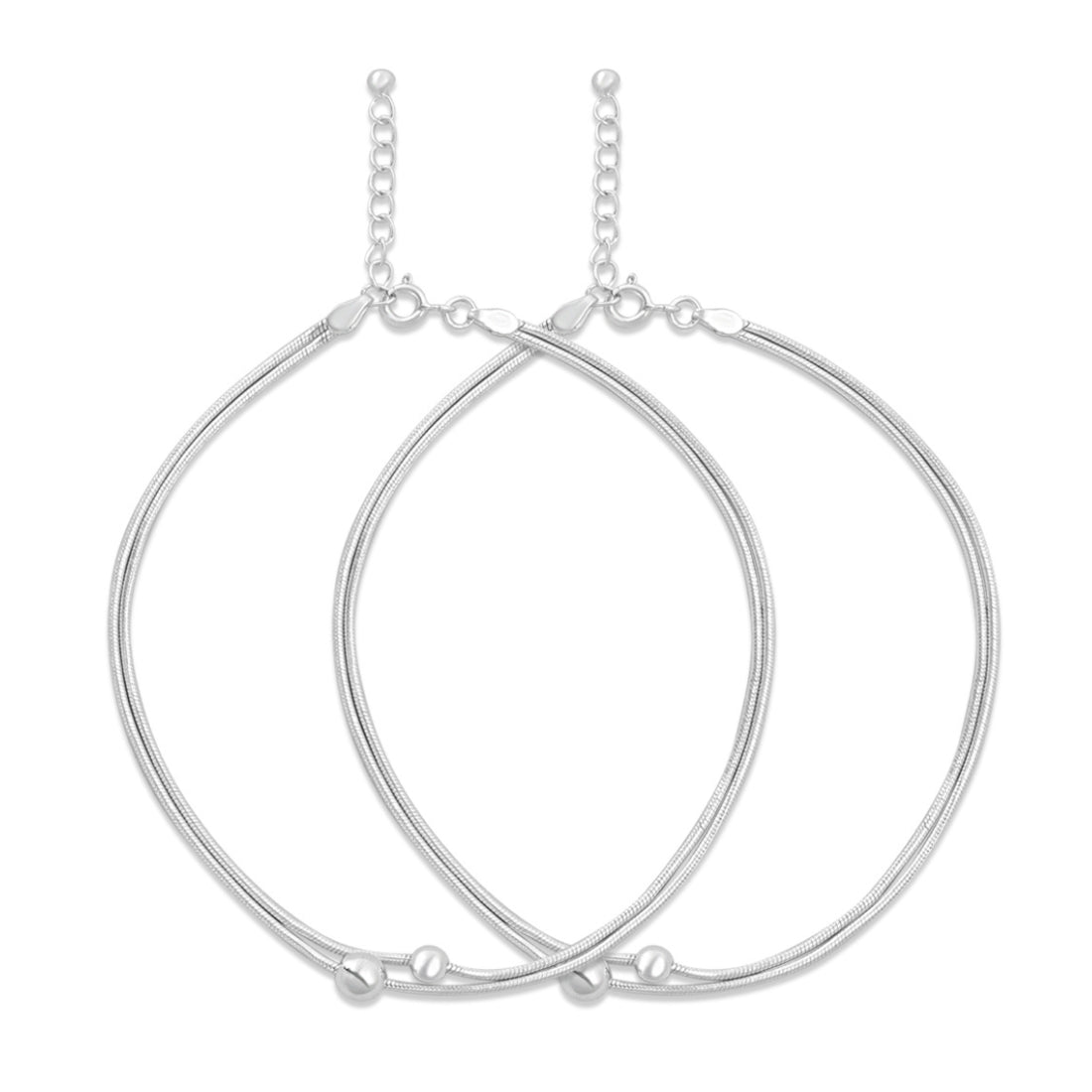 Pair of 925 Sterling Silver soft bead chain anklets for women. Everyday minimalist jewellery. – Zavya