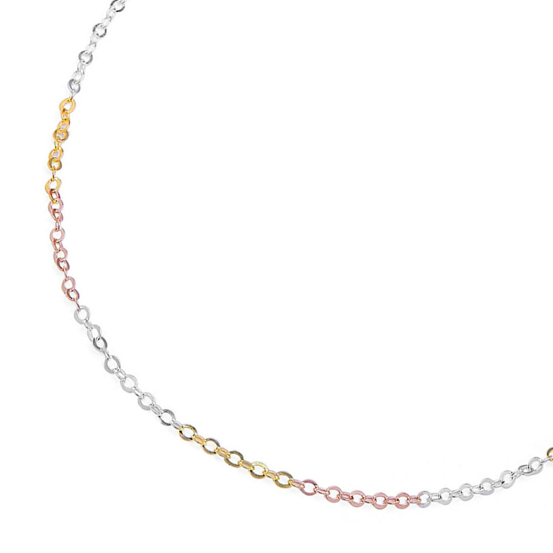 Women's 925 Sterling Silver triple tone cable chain anklet featuring silver, gold, and rose gold links – Zavya