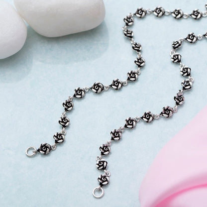 Floral 925 Sterling Silver anklet for women featuring a delicate silver rose link chain – Zavya