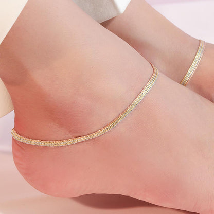 Eternal Layered Triple Tone Plated 925 Sterling Silver Chain Anklet