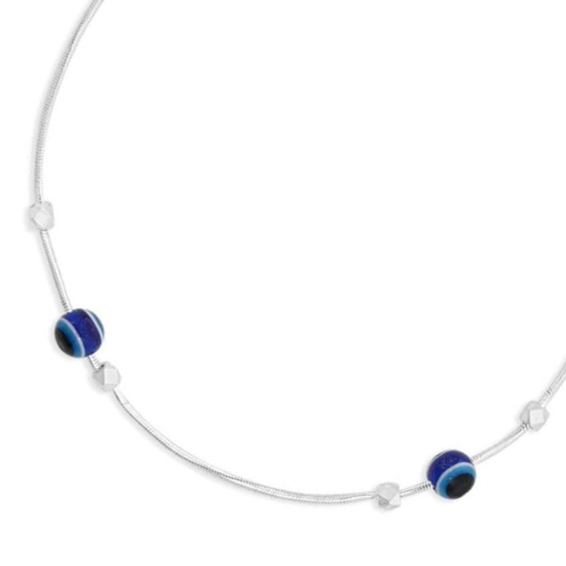 Evil Eye Beaded Rhodium Plated 925 Sterling Silver Chain Anklet