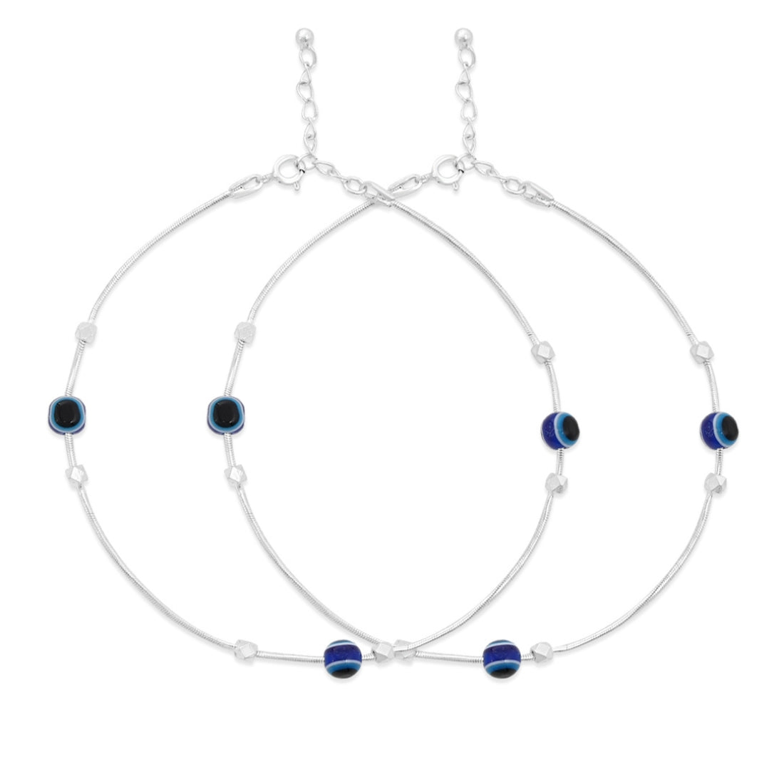 Evil Eye Beaded Rhodium Plated 925 Sterling Silver Chain Anklet
