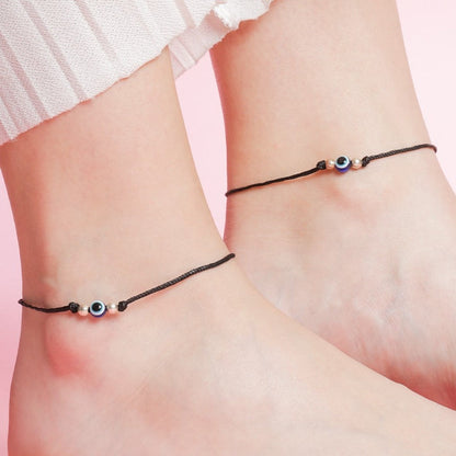 Uni-Evil Eye Rhodium Plated 925 Sterling Silver Thread Anklet