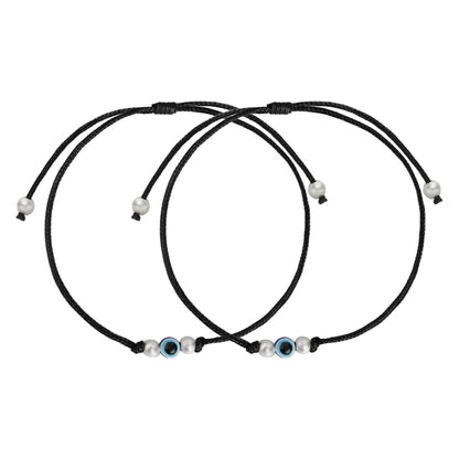Uni-Evil Eye Rhodium Plated 925 Sterling Silver Thread Anklet