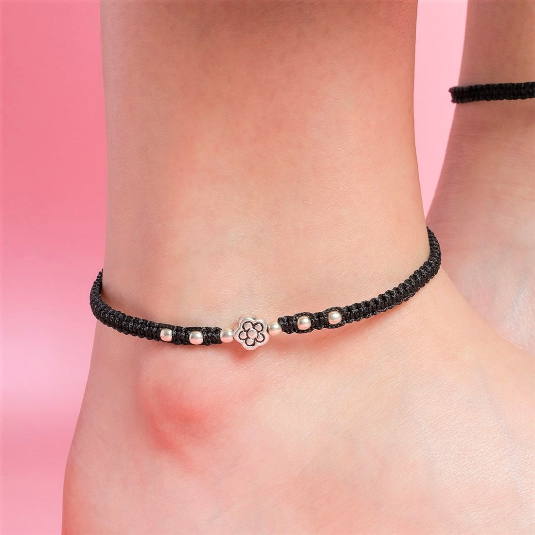 Unifloral Rhodium Plated 925 Sterling Silver Thread Anklet
