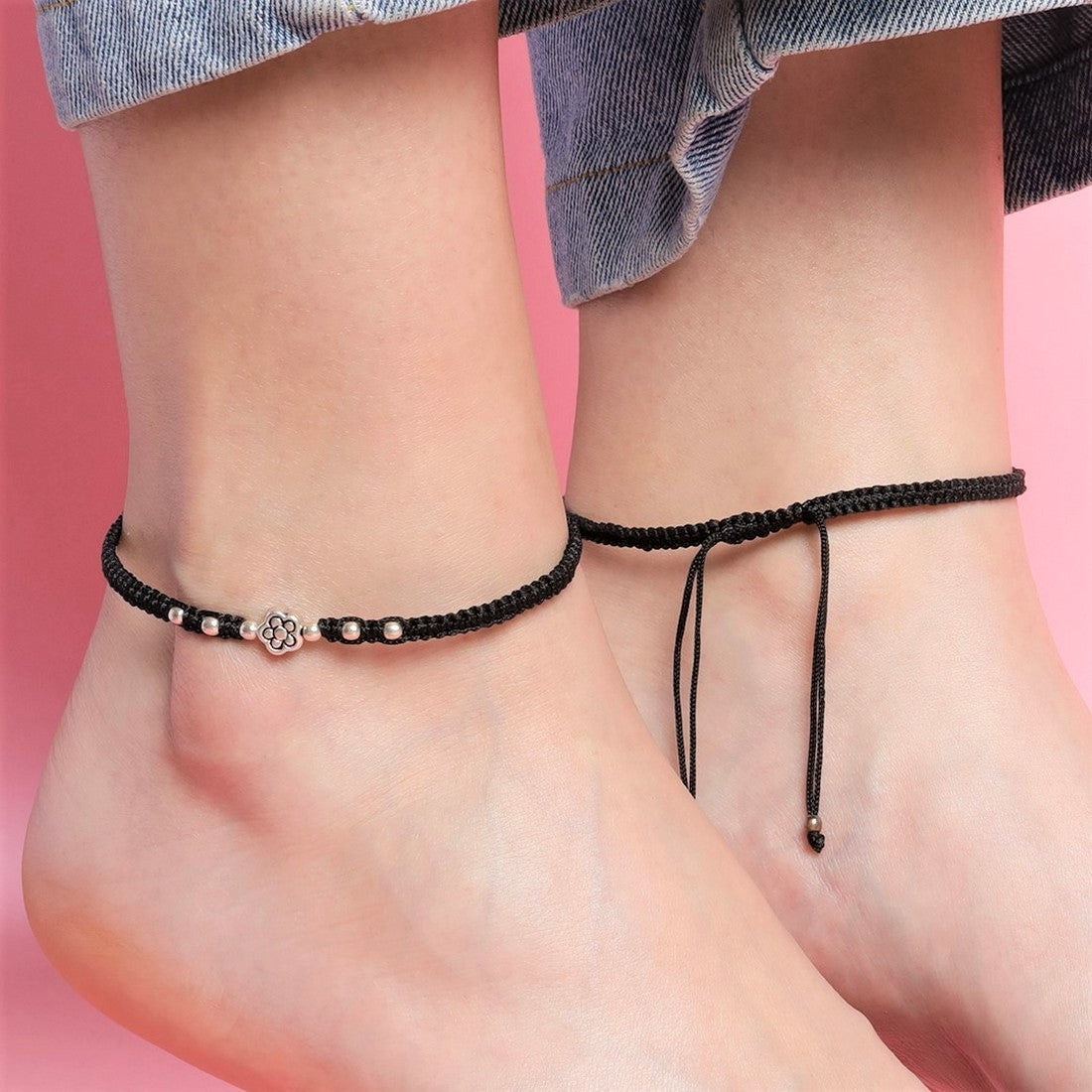 Unifloral Rhodium Plated 925 Sterling Silver Thread Anklet