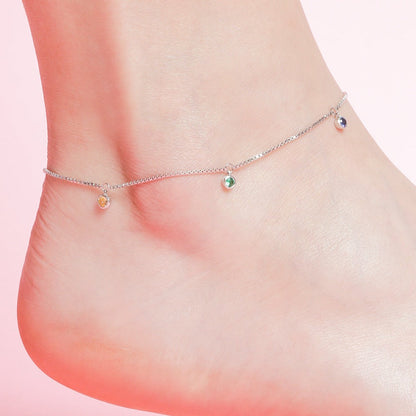 Multi Colour Drops Rhodium Plated 925 Sterling Silver Anklet