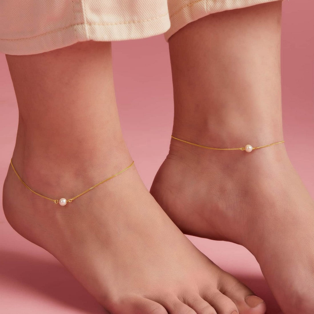 Gold-Plated & Pearl 925 Sterling Silver Chained Anklet