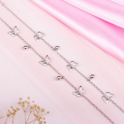 Triple Butterfly Rhodium Plated 925 Sterling Silver Anklet