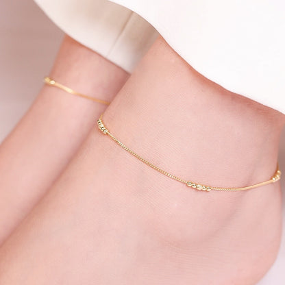 925 Sterling Silver Beaded Gold-Plated 925 Sterling Silver Chained Anklet for Women – Zavya