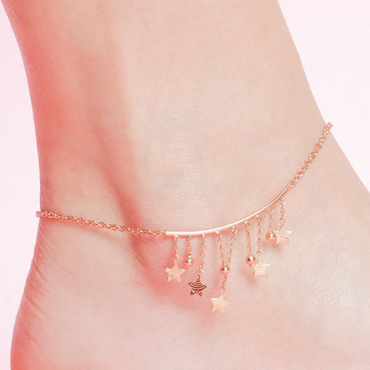 Hanging Stars Rose Gold Plated 925 Sterling Silver Chained Anklet