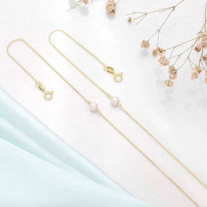 Gold-Plated & Pearl 925 Sterling Silver Chained Anklet