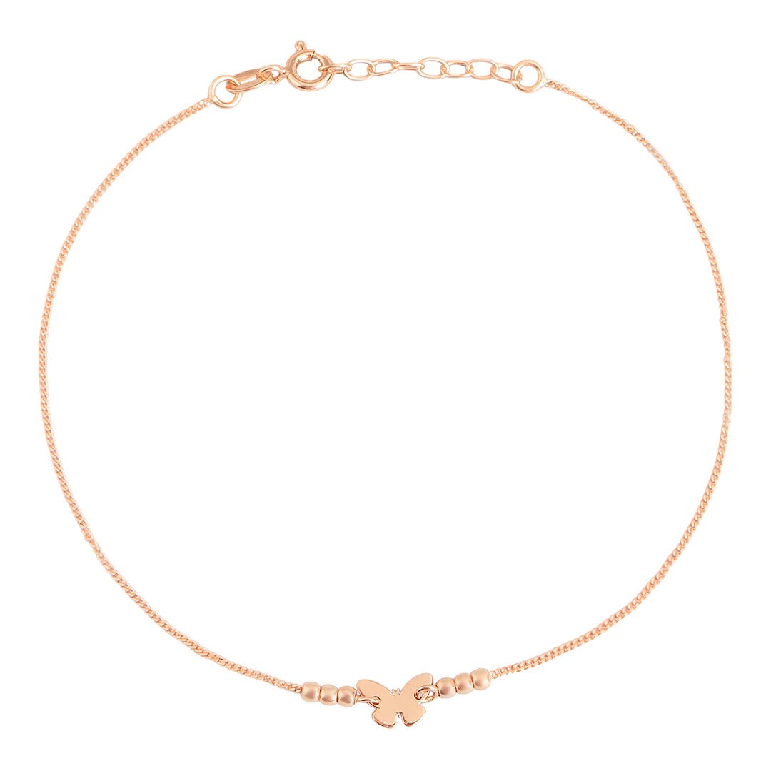 Beaded Butterfly Rose Gold Plated 925 Sterling Silver Anklet