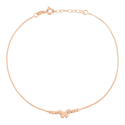 Beaded Butterfly Rose Gold Plated 925 Sterling Silver Anklet