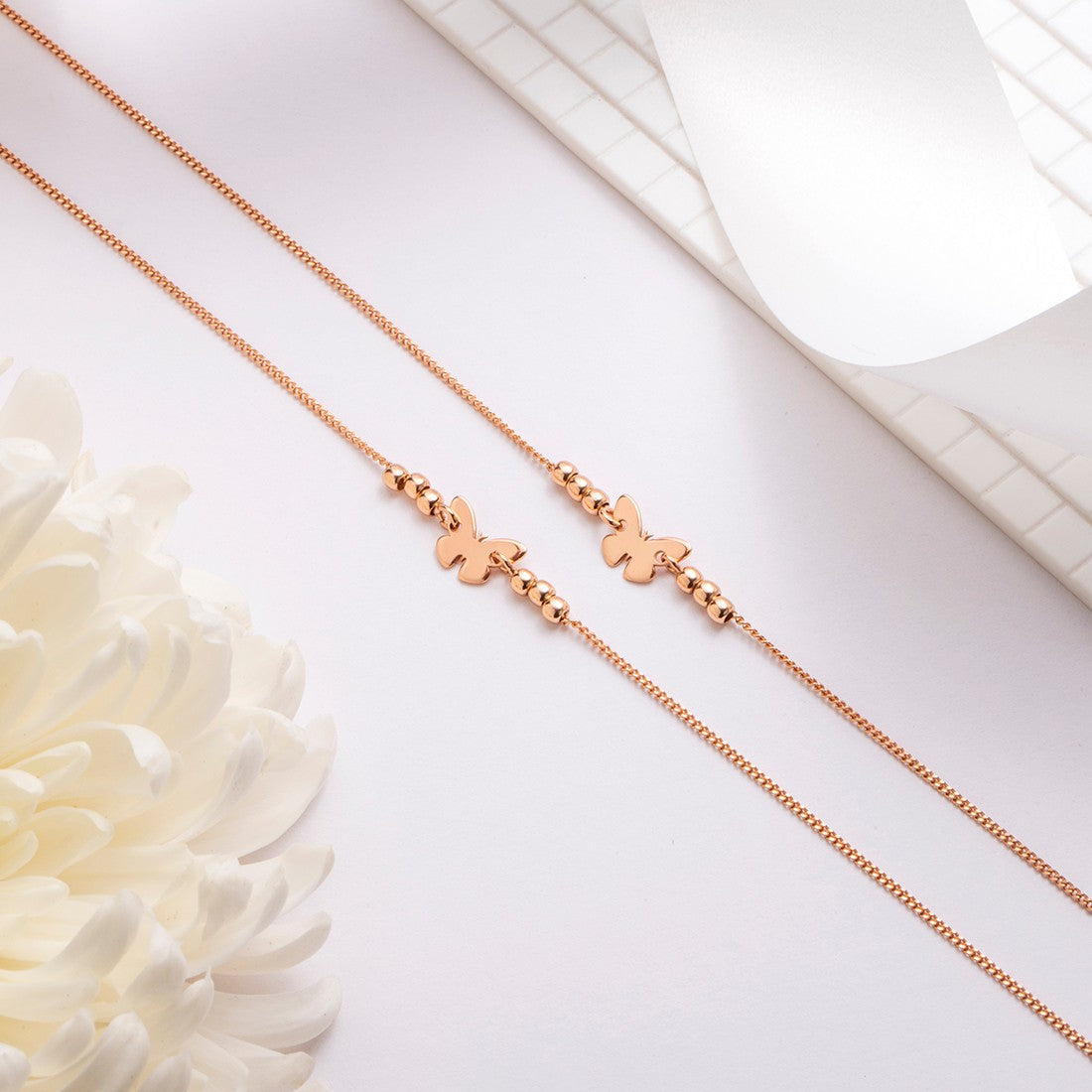 Beaded Butterfly Rose Gold Plated 925 Sterling Silver Anklet