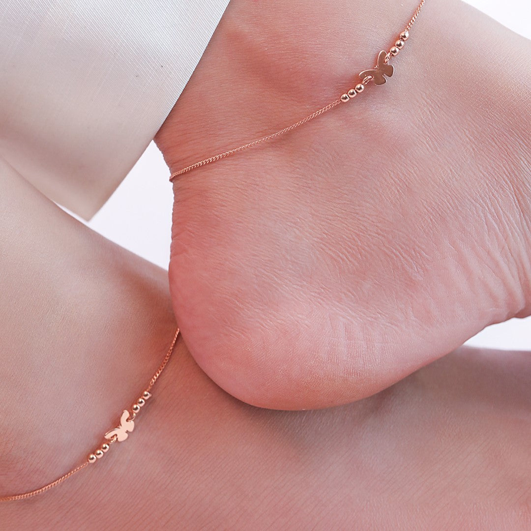 Beaded Butterfly Rose Gold Plated 925 Sterling Silver Anklet