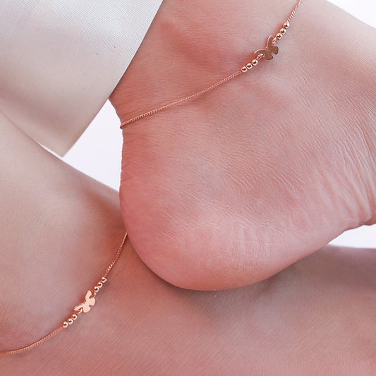 Beaded Butterfly Rose Gold Plated 925 Sterling Silver Anklet