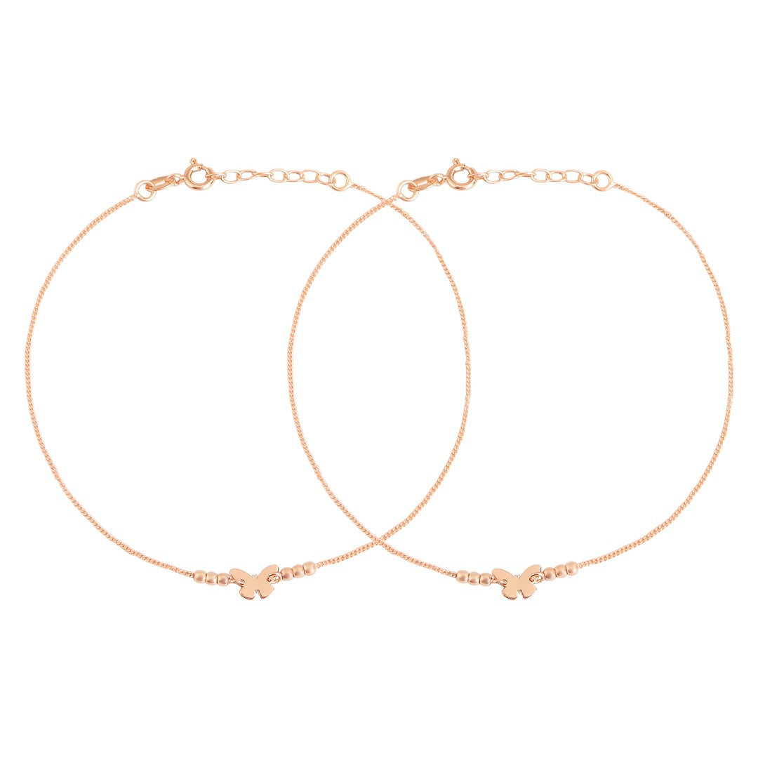 Beaded Butterfly Rose Gold Plated 925 Sterling Silver Anklet