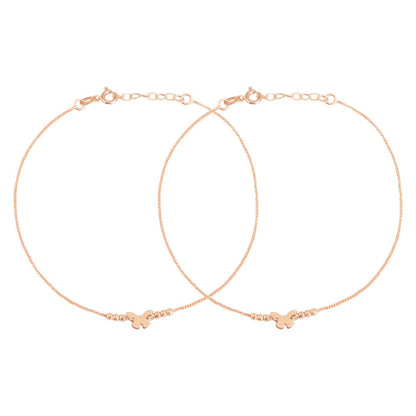 Beaded Butterfly Rose Gold Plated 925 Sterling Silver Anklet