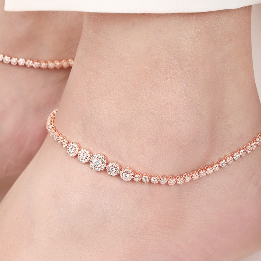 925 Sterling Silver Rose Gold Plated Glimmering Fusion CZ 925 Sterling Silver Anklet for Women – Zavya