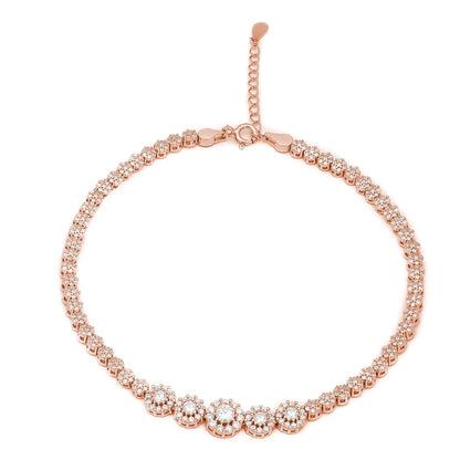 Women's rose gold plated 925 Sterling Silver anklet with sparkling CZ clusters – Zavya