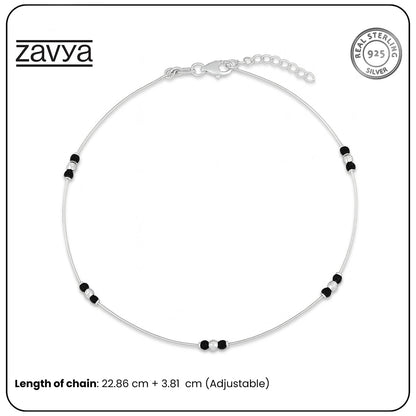 Delicate 925 Sterling Silver anklet for women featuring an adjustable chain and black beads – Zavya