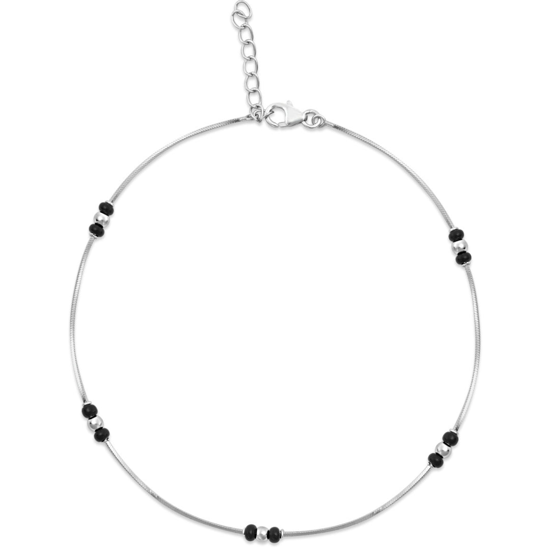 Delicate 925 Sterling Silver chain anklet for women with black and silver beads. – Zavya