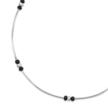 Delicate 925 Sterling Silver anklet for women with black and silver beads on a fine chain – Zavya