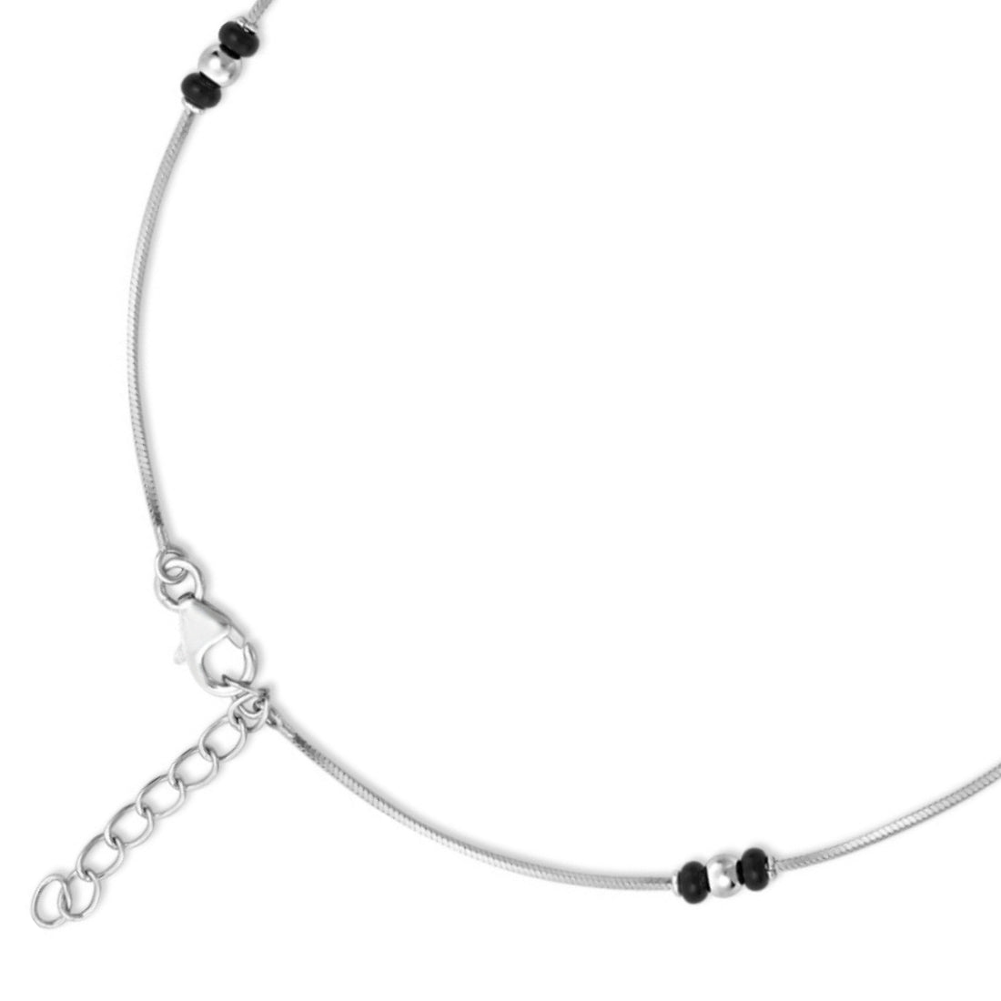 Delicate women's 925 Sterling Silver anklet with black and silver beads and adjustable clasp – Zavya