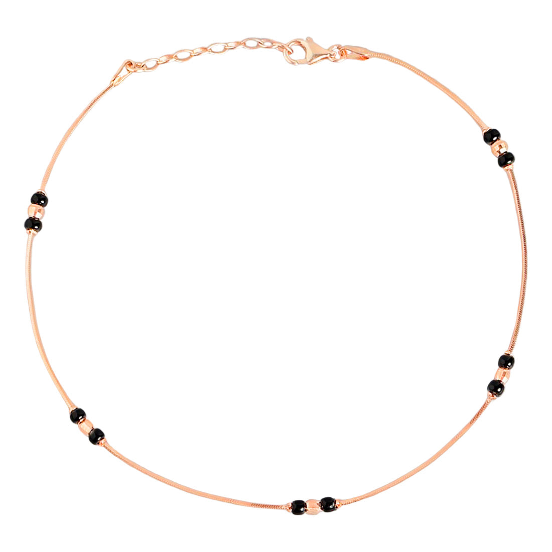 Women's rose gold-plated 925 Sterling Silver anklet with black beads and adjustable chain – Zavya