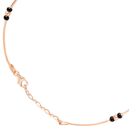 Women's rose gold-plated 925 Sterling Silver anklet with black beads and adjustable chain – Zavya