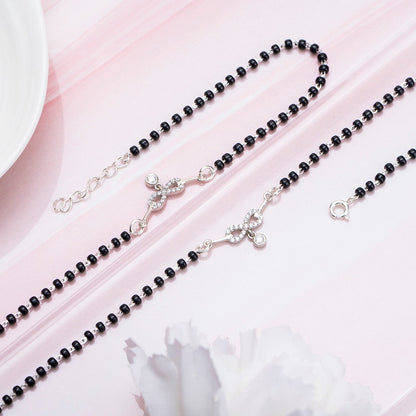 925 Sterling Silver anklet for women with black beads and radiant charm. Silver jewellery – Zavya