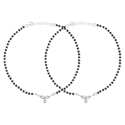 Women's black beaded 925 Sterling Silver anklets with a sparkling crystal charm. Fine jewellery – Zavya