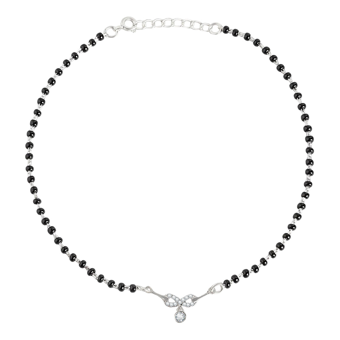 Women's 925 Sterling Silver anklet with a black beaded chain and crystal infinity charm – Zavya
