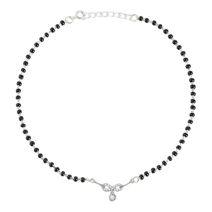 Women's 925 Sterling Silver anklet with a black beaded chain and crystal infinity charm – Zavya