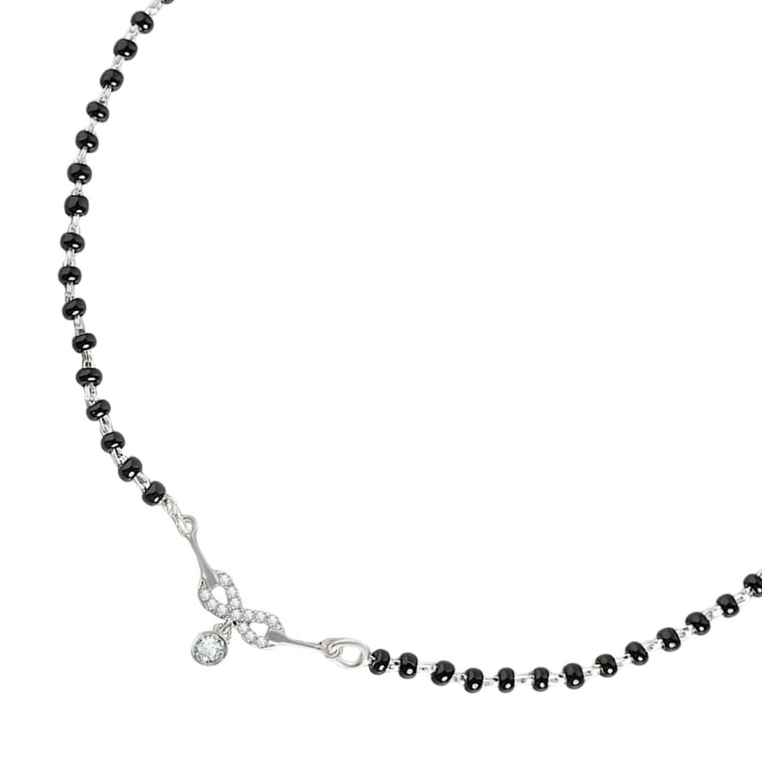 Women's 925 Sterling Silver anklet with black beads and a sparkling crystal charm. Silver jewelry – Zavya