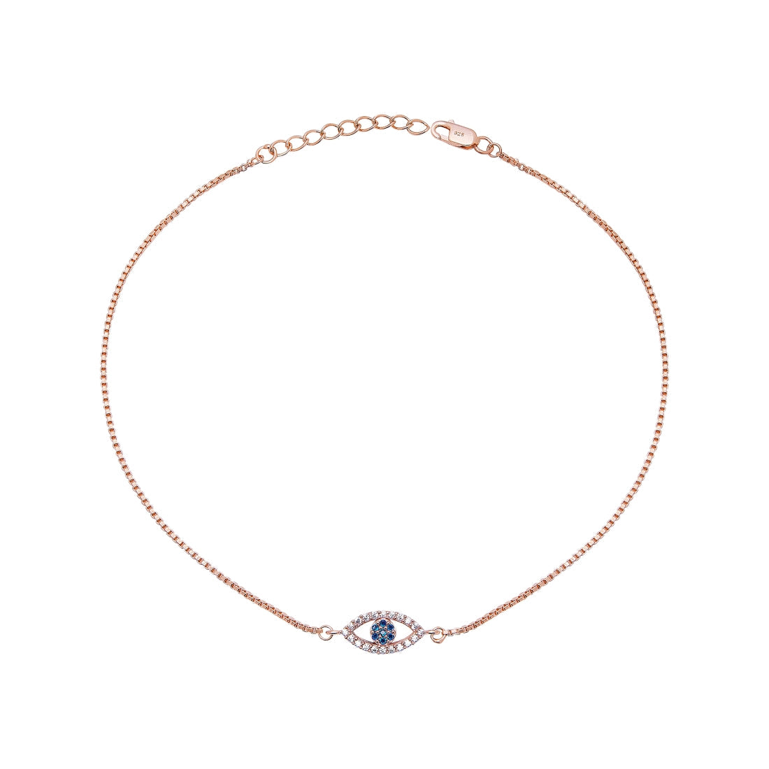 Evil Eye Guardian 925 Sterling Silver Rose Gold-Plated Anklet
