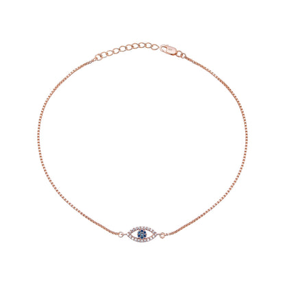 Evil Eye Guardian 925 Sterling Silver Rose Gold-Plated Anklet