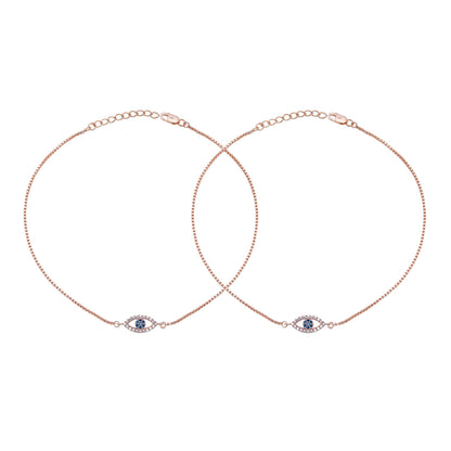 Evil Eye Guardian 925 Sterling Silver Rose Gold-Plated Anklet