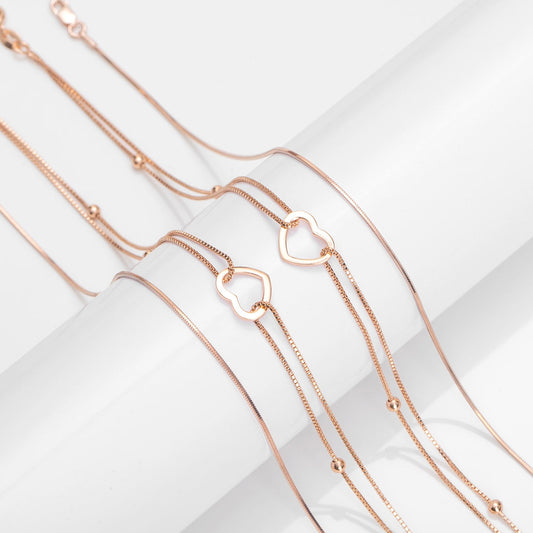 Linked Hearts Harmony Rose Gold-Plated 925 Sterling Silver Combo Anklet