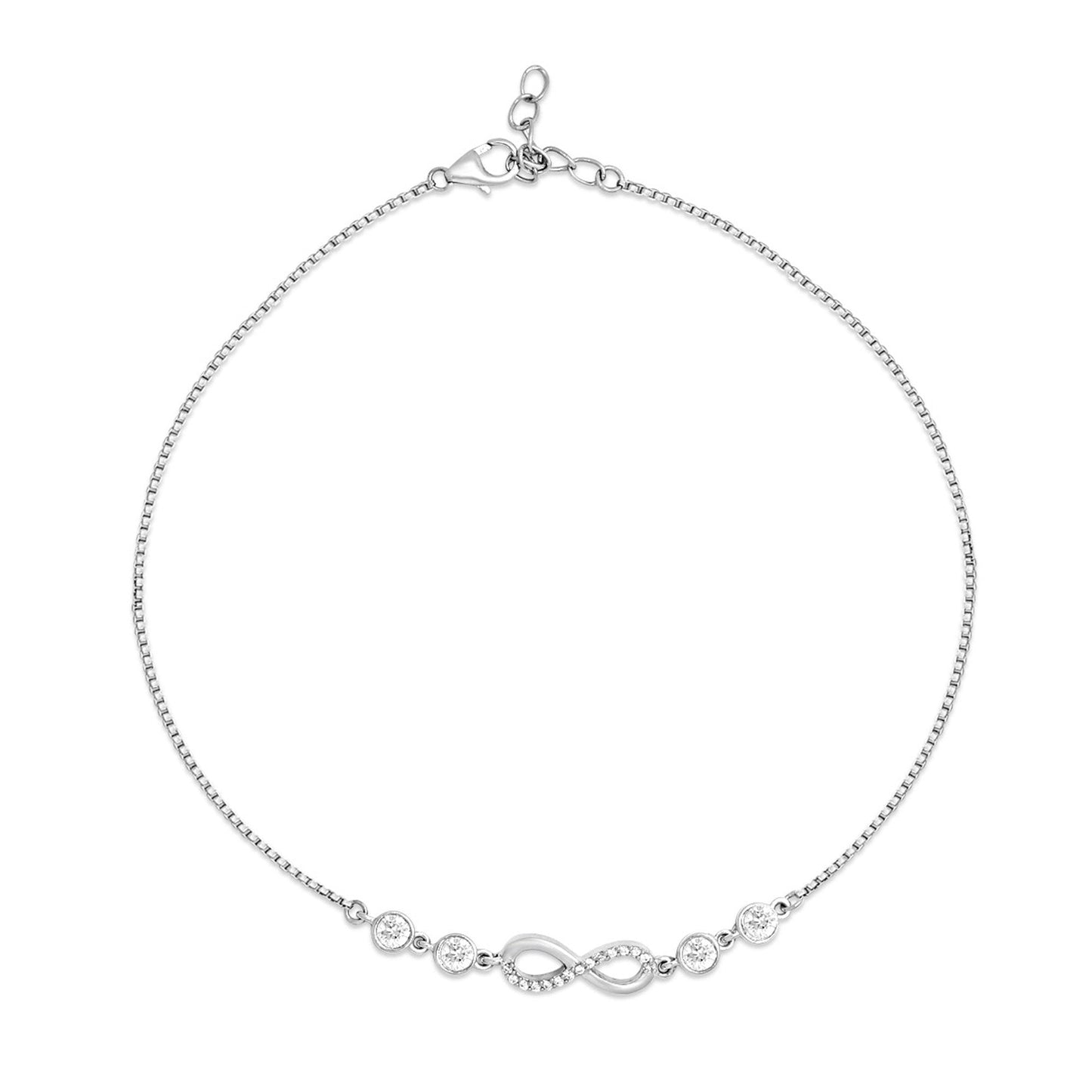 Women's 925 Sterling Silver anklet with a sparkling infinity symbol and round stones on a silver chain – Zavya