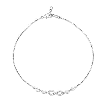 Women's 925 Sterling Silver anklet with a sparkling infinity symbol and round stones on a silver chain – Zavya