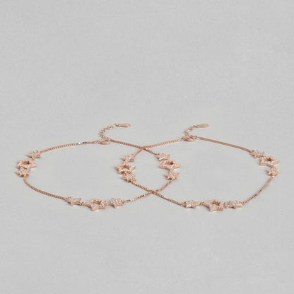 Two rose gold plated 925 Sterling Silver anklets for women with cubic zirconia stars – Zavya