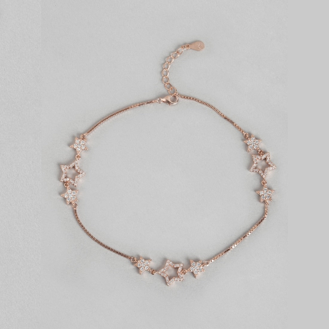 Rose gold plated 925 Sterling Silver anklet for women featuring cubic zirconia star charms – Zavya