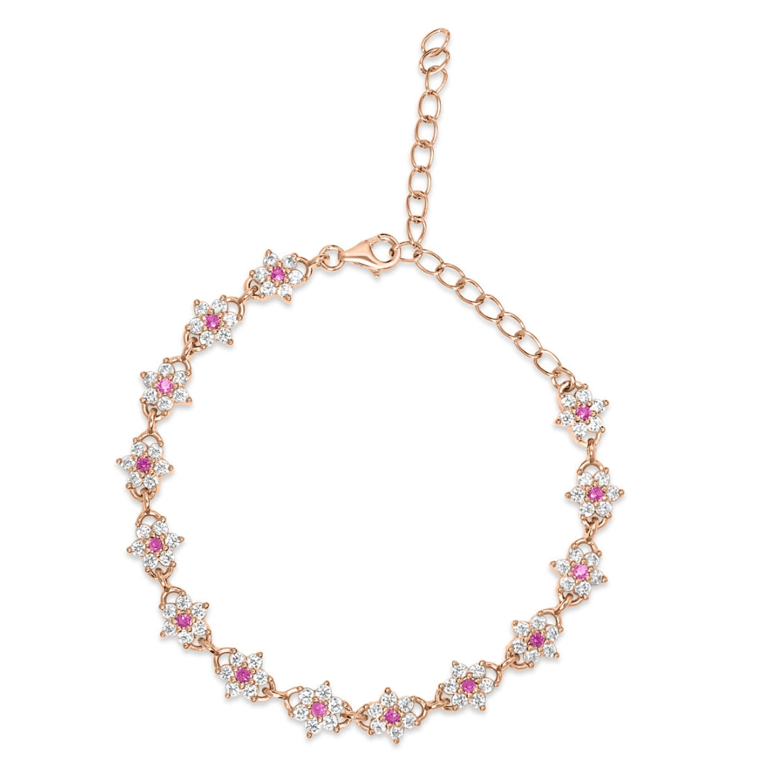 Women's rose gold plated 925 Sterling Silver anklet with floral cubic zirconia and pink center stones. – Zavya