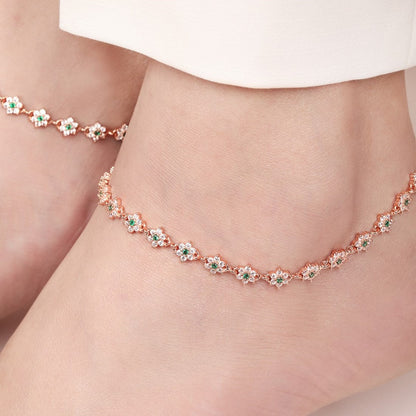 Blooms of Elegance Rose Gold-Plated 925 Sterling Silver Anklet