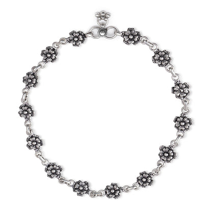 925 Sterling Silver floral anklet for women featuring a rhodium-plated linked blossom chain – Zavya