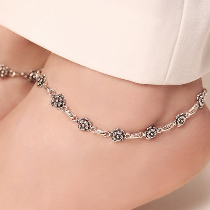 925 Sterling Silver Blossom Bloom Harmony Rhodium-Plated 925 Sterling Silver Anklet for Women – Zavya